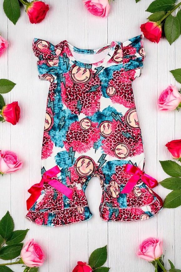 Pink smiley faces & leopard printed baby romper DLH1124-11
