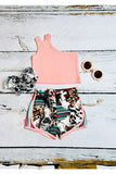 Western ranch pink one shoulder top shorts girls boutique set DLH2307