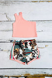 Western ranch pink one shoulder top shorts girls boutique set DLH2307