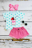 Western SODA Bubbly blue top pink distressed shorts girls boutique set DLH2341 (A3S4)