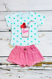 Western SODA Bubbly blue top pink distressed shorts girls boutique set DLH2341 (A3S4)