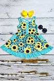 Western turquoise leopard & sunflower girl's boutique dress XCH0888-15H (A1S1)