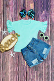 Chic aqua jersey ruffle short sleeve girl's boutique top DLH2499 (A7S7)