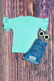 Chic aqua jersey ruffle short sleeve girl's boutique top DLH2499 (A7S7)