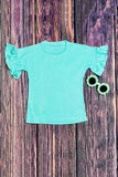 Chic aqua jersey ruffle short sleeve girl's boutique top DLH2499 (A7S7)