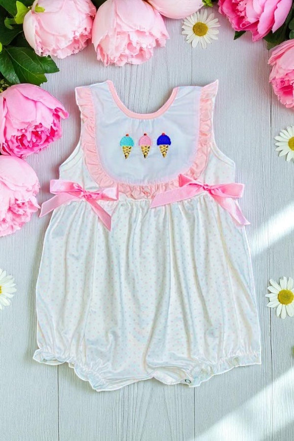 Shop summer white ice cream embroidery baby girls romper DLH2543