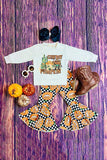 XCH0010-12H Cowboy pumpkin, checkers & pumpkin girls clothing sets wholesale (9S5)