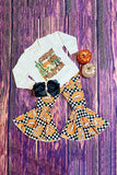 XCH0010-12H Cowboy pumpkin, checkers & pumpkin girls clothing sets wholesale (9S5)