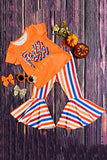 Western "FALL VIBES" orange top & stripes girls boutique set XCH0333-26H 9S3
