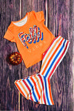 Western "FALL VIBES" orange top & stripes girls boutique set XCH0333-26H 9S3