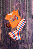 "FALL VIBES" orange & stripes 2pc set XCH0333-26H 9S3