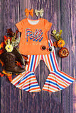 Western "FALL VIBES" orange top & stripes girls boutique set XCH0333-26H 9S3