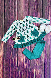 Hunter green trees & polka dots 2pc ruffle set XCH0015-24H A3S5