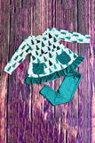 Hunter green trees & polka dots 2pc ruffle set XCH0015-24H A3S5