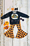 Halloween pumpkin top & orange checkered pant girls boutique set XCH0015-5H 9S6