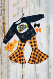 Halloween pumpkin top & orange checkered pant girls boutique set XCH0015-5H 9S6
