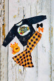 Halloween pumpkin top & orange checkered pant girls boutique set XCH0015-5H 9S6