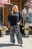 Blue 3/4 sleeve top & paisley printed pant 2pcs women sets GJQ15672 (IS5)