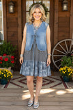 GJQ14048 Tie dye black dot black/white striped baby doll sleeveless women dress