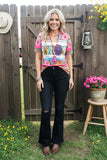 PRAY serape leopard multi-color printed short sleeves women top XCH13042 front boxes