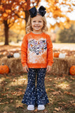 Halloween bleached sweatshirt bell bottom girls boutique set XCH0010-5H (9S7)