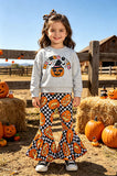 "WICKED CUTE" checkers & pumpkins sweatshirt girls clothing set XCH0010-9H (A9S4)