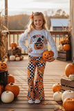 "WICKED CUTE" checkers & pumpkins sweatshirt girls clothing set XCH0010-9H (A9S4)