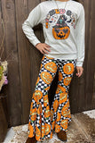 "WICKED CUTE" checkers & pumpkins sweatshirt girls clothing set XCH0010-9H (9S4/9S7)