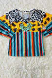 XCH0011-3H Cow & Sunflower & Serape color block long sleeve tops