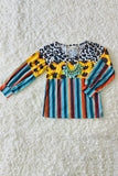 XCH0011-3H Cow & Sunflower & Serape color block long sleeve tops