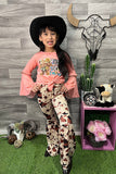 XCH0013-15H HOLY COW I'm cute cow printed top & bell bottom girls clothing sets wholesale