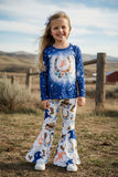 Western Rodeo horseshoe & floral pant 2pc girls boutique set XCH0013-20H (A5S5)