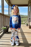 Western Rodeo horseshoe & floral pant 2pc girls boutique set XCH0013-20H (A5S5)