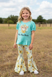 Western "not Today Heifer" turquoise top floral pant girls boutique set XCH0013-4H (A5S1)