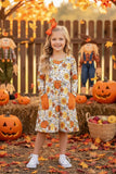 Halloween pumpkin & floral long sleeve girls boutique dress XCH0014-1H 9S8