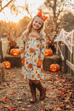 Halloween pumpkin & floral long sleeve girls boutique dress XCH0014-1H 9S8