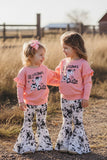 Clearance--Western chic cow top & bell bottom pant 2pc girls boutique sets XCH0015-18H A5S5