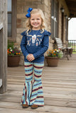 Western bull prints navy top aztec bell bottom girl's boutique set XCH0015-20H