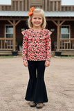 Western leopdard ruffle long sleeve top black pant girls botique set XCH0015-28H A4S7