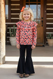 Western leopdard ruffle long sleeve top black pant girls botique set XCH0015-28H A4S7