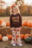 MOMMY'S LITTLE turkey brown top bell bottom girls boutique set XCH0015-2H 9S4