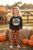 Halloween pumpkin top & orange checkered pant girls boutique set XCH0015-5H 9S6