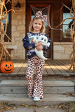 Western Halloween SPOOKY GIRL sweatshirt & leopard pant girls boutique set XCH0015-7H 9S5