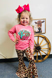 XCH0015-8H Sweet for love pink top leopard bell bottom girls sets