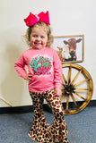 XCH0015-8H Cactus & leopard printed top leopard bell bottom girls sets wholesale