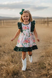 Western green dots & floral sleeveless girls boutique dress XCH0016-1H (A1S3)