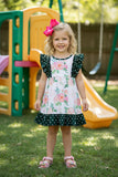 Floral print green dots sleeveless girls dress XCH0016-1H (A1S3)