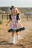 Western green dots & floral sleeveless girls boutique dress XCH0016-1H (A1S3)