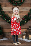 Christmas print long sleeve swirl girls boutique dress A9S4 XCH0017-1H 7S1