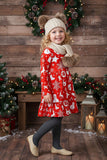 Christmas print long sleeve swirl girls boutique dress A9S4 XCH0017-1H 7S1